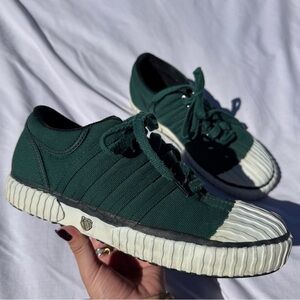 Vintage K-Swiss Men’s Sneakers Green Canvas Size 10 Retro Shield Logo